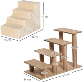 PawHut Schodki dla zwierząt 4-stopniowe z pluszową pokrywą, schodki dla psa/kota, płyta wiórowa, beżowe, 60x35x44cm | Aosom PL