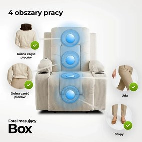 Fotel Masujący BOX Rozkładany Wypoczynkowy z Podnóżkiem Beżowy Sztruksowy Japandi