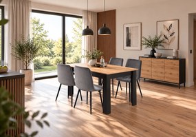 Zestaw jadalniany stół dąb craft 120x80 cm i 4 szare krzesła welurowe Viborg 02