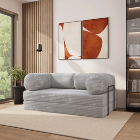 Masseno Sofa piankowa ALVIO z funkcją spania, Kanapa z pianki do salonu, Bezmontażowa, Tkanina sztruksowa – Jasnoszary TILIA 86