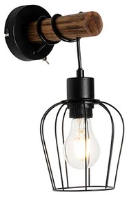 Rustykalna lampa ścienna czarna z drewnem - Stronk
