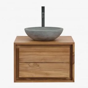 Zestaw Wiszących Mebli Łazienkowych Z Drewna Tekowego Jabari Drewno Tekowe & Okrągły Szary Cement Ø40 Cm - Sklum