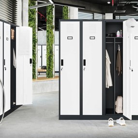 Szafka ubraniowa BHP antracytowo-biała: czterokomorowa KACPER, 800 x 1800 x 500 mm