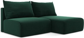 Ciemnozielony aksamitny rozkładany/ze schowkiem narożnik (prawostronny/z szezlongiem) Kalena – Makamii