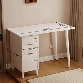 Biurko komputerowe białe, 2 szuflady - 100 cm