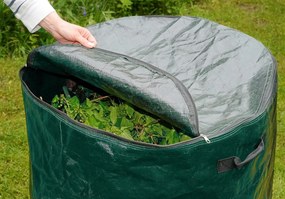 Torba ogrodowa zapinana na zamek błyskawiczny, poliestrowy worek z pokrywą i 2 uchwytami - 275 l
