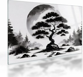 Obraz na szkle – Czarno-biały bonsai (70x50 cm)