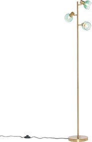 Lampa podłogowa art deco złota z zielonym szkłem 3-światła - Vidro
