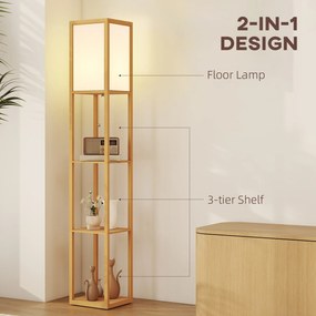 HOMCOM Lampa stojąca z 3 półkami, lampa podłogowa z oprawką E27, 26 x 26 x 160 cm, do salonu/sypialni (bez żarówki) | Aosom PL