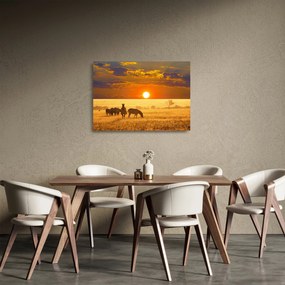 Obraz na szkle - Zebry z zachodem słońca (70x50 cm)