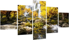 Obraz - Wodospady w jesiennym krajobrazie, żółty (125x70 cm)