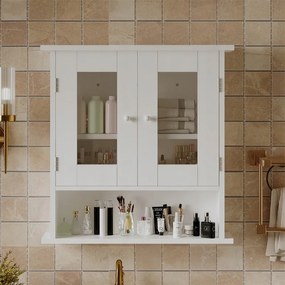 Szafka łazienkowa wisząca biała 2 drzwiowa szklana ścienna loft półki 58 cm