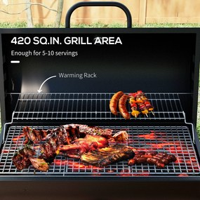 Outsunny Grill węglowy Metal BBQ z pokrywą Termometr Koła Wózek grillowy 95x71,5x102 cm Czarny