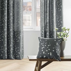 Zasłona grafitowa SAKURA, na przelotkach, wzór roślinny