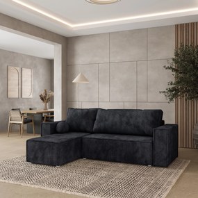 Masseno Narożnik RAVELO z funkcją spania i pojemnikiem na pościel Narozniki L, Rozkładana sofa - Czarny, POSO 135