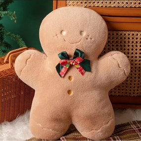 Aksamitna poduszka dekoracyjna w kształcie piernika GINGERBREAD, beżowa
