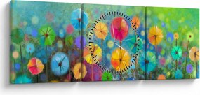 Obraz - Abstrakcyjne kwiaty (z zegarem) (90x30 cm)