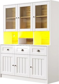 Nowoczesny kredens kuchenny 140x40x175cm - 6 drzwi + 3 szuflady + 9 półek - meble wysokie - z oświetleniem LED - Biały