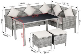 Outsunny Zestaw Mebli Ogrodowych 5-częściowy Rattan Wypoczynkowy Metal Szary | Aosom PL