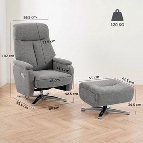 HOMCOM Fotel relaks ręcznie regulowany, fotel wypoczynkowy z podnóżkiem, ciemnoszary | Aosom PL