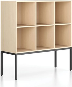 Regał FRAME, niski, z czarną podstawą, 1299 x 450 x 1331 mm, brzoza