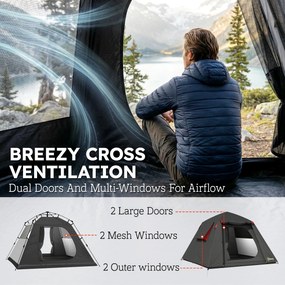 Outsunny Namiot campingowy dla 2 osób, wodoodporny 3000 mm i wiatroodporny, namiot kopułowy z 2 drzwiami, 2 oknami z siatką, 2 bocznymi oknami, torbą transportową | Aosom PL