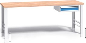 Stół warsztatowy z regulacją wysokości G3, 2000 x 685 x 840-1050 mm, 1x 1 szufladowy kontener, niebieski