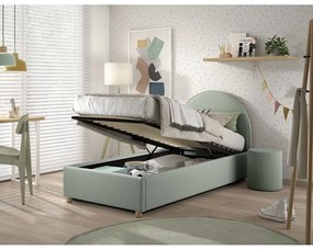 Zielone tapicerowane łóżko jednoosobowe ze schowkiem i stelażem 90x200 cm Moon – Vipack