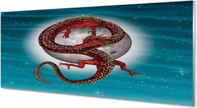 Szklany Panel Japoński Smok na tle Pełni Księżyca