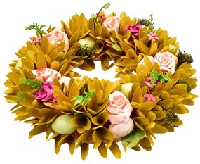 Wiosenna girlanda z drewnianych wiórów z kwiatamiróż, 30 cm