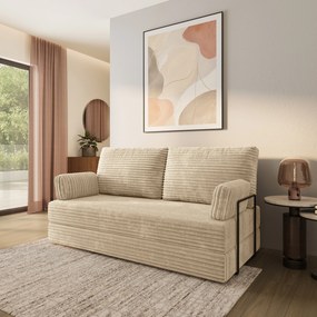 Masseno Sofa piankowa SILAR z funkcją spania, Kanapa z pianki do salonu, Bezmontażowa, Tkanina sztruksowa – Kremowy TILIA 03