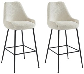 Zestaw 2 stołków barowych z bukli i czarnego metalu - Biały - TOYBA Pascala Morabito