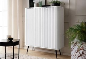 Komoda Fulgeo na nogach 103 cm 2 drzwi nowoczesna glamour industrialna metalowe nogi 4 półki czarna biała kaszmir