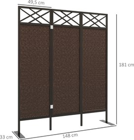 Outsunny Parawan ogrodowy Parawan, design vintage, 3-panelowy, 148 cm x 33 cm x 181 cm, Brązowy + Czarny