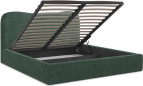 Zielone tapicerowane łóżko dwuosobowe ze schowkiem ze stelażem 180x200 cm Kahai – Makamii