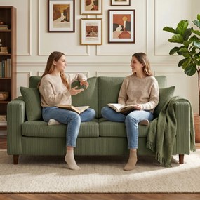 HOMCOM Sofa dwuosobowa ze sztruksu z szerokim głębokim siedziskiem i wkładem sprężynowym, zielona | Aosom PL