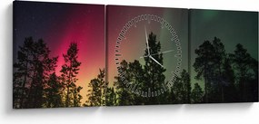 Obraz zorzy polarnej (z zegarem) (90x30 cm)