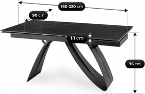 Ceramiczny stół z funkcją rozkładania Devon 160-220 cm, czarny marmur/czarny
