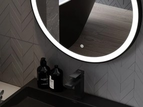 Mexen Esso lustro łazienkowe podświetlane, okragłe 60 cm, LED 6000K, antypara, rama czarna - 9825-060-060-611-70