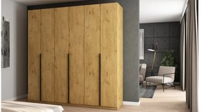 Szafa 6 drzwiowa otwierana 240 x 240 cm – dąb lancelot z czarnymi uchwytami