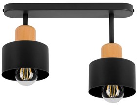 Czarna lampa sufitowa, dwupunktowy spot DBU3306SC z drewna i metalu E2