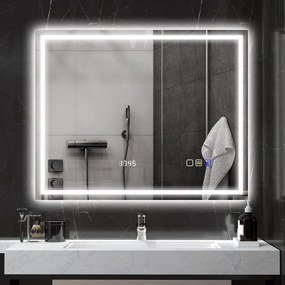 HOMCOM Lustro łazienkowe LED Bluetooth 80 x 100 cm przycisk dotykowy regulowane oświetlenie 3 kolory przeciwmgielne pamięć Srebrny