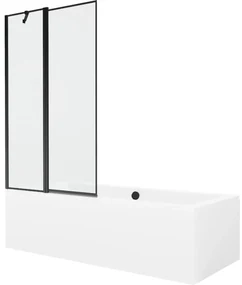 Mexen Cube wanna prostokątna 180 x 80 cm z obudową i parawanem 1-skrzydłowym 100 cm, czarny wzór - 550518080X9410117070