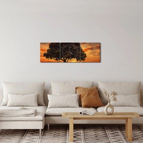 Obraz drzewa o zachodzie słońca (z zegarem) (90x30 cm)