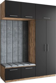 Masseno Garderoba REMA 180/240/60 cm Nowoczesna Szafa do Przedpokoju Dąb lefkas, MONOLITH 85 (Szary)