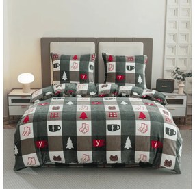 PrzytulneMieszkanie.pl PrzytulneMieszkanie.pl PrzytulneMieszkanie.pl Zestaw pościeli z mikropluszu CHRISTMAS SOCKS zielony + prześcieradło z mikropluszu SOFT 180x200 cm białe, podwójne łóżko