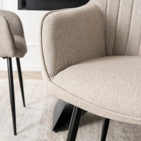 Zestaw Stół Prostokątny Rozkładany VICTOR 160-240 cm Czarny Marmur i 4 Krzesła Tapicerowane MALAGA Beżowe Nowoczesne