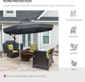 Outsunny Parasol Ogrodowy Ø3m, Obrotowy, z Korbką, Stal Nierdzewna, Poliester, Ciemnoszary/Czarny