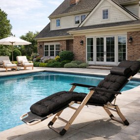 Leżak ogrodowy rozkładany Tossa DC01-GD-BK, poduszka czarna, stelaż złoty