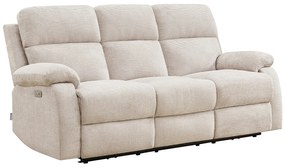 Kanapa 3-osobowa relaksacyjna elektryczna z funkcją masażu z beżowej tkaniny szenilowej KOCENI